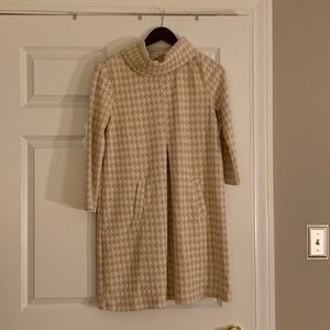 Tyler Boe classic tan and white houndstooth dress